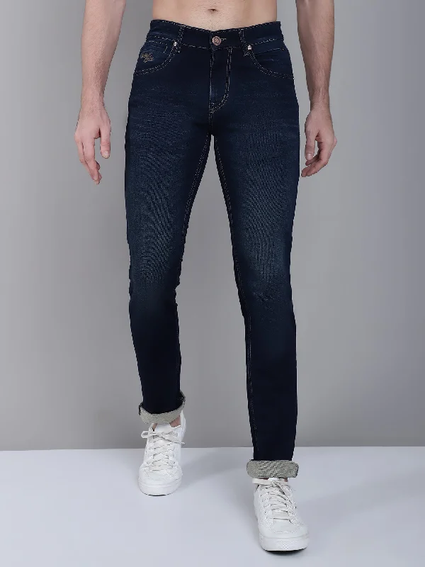 Cantabil Dark Blue Solid Cotton Denim Flat Front Mid Rise Full Length Regular Fit Casual Jeans For Men Cantabil Dark Blue Solid Cotton Denim Flat Front Mid Rise Full Length Regular Fit Casual Jeans For Men
